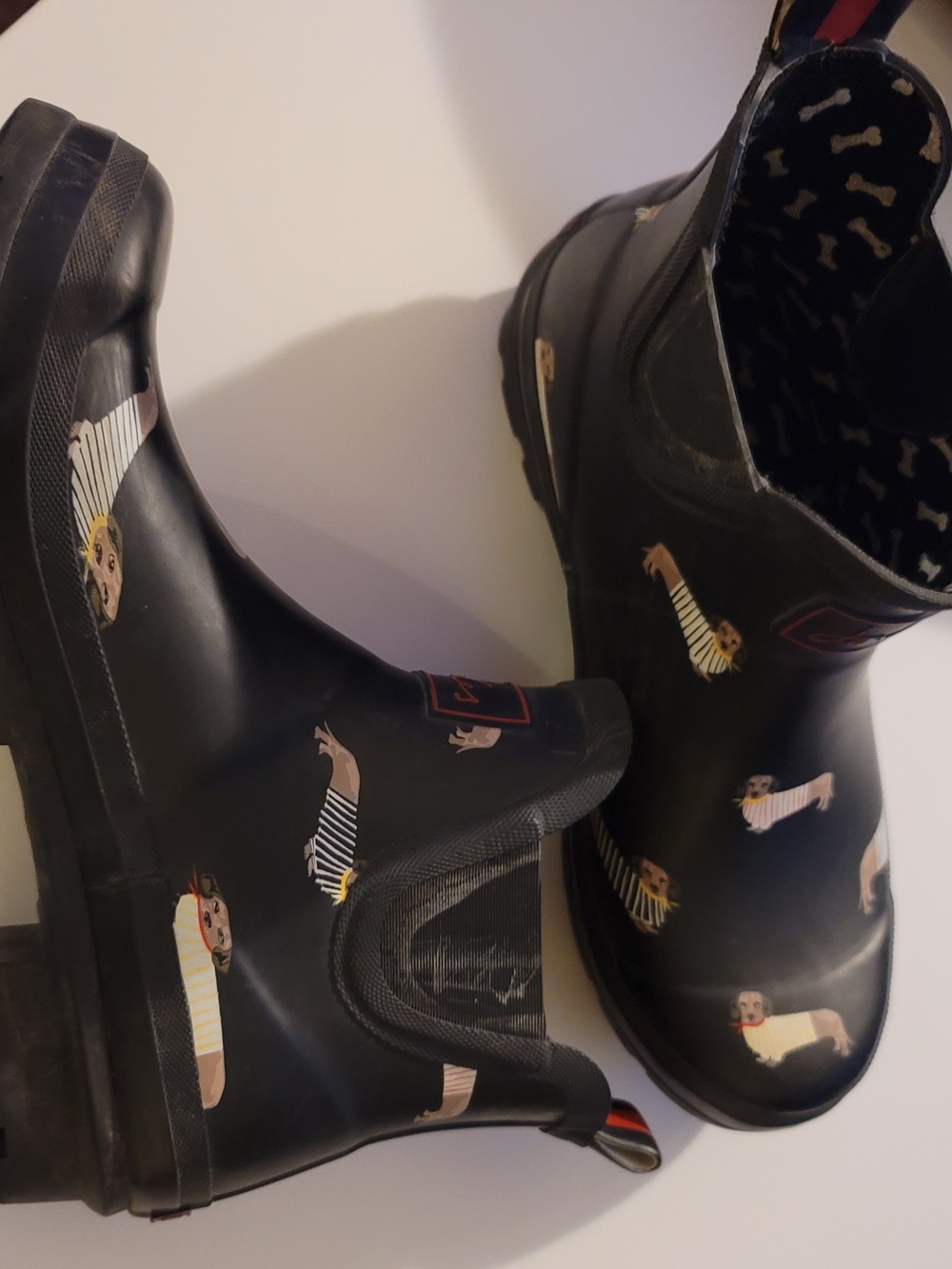 Joules Black Rain Boots with Dog Print